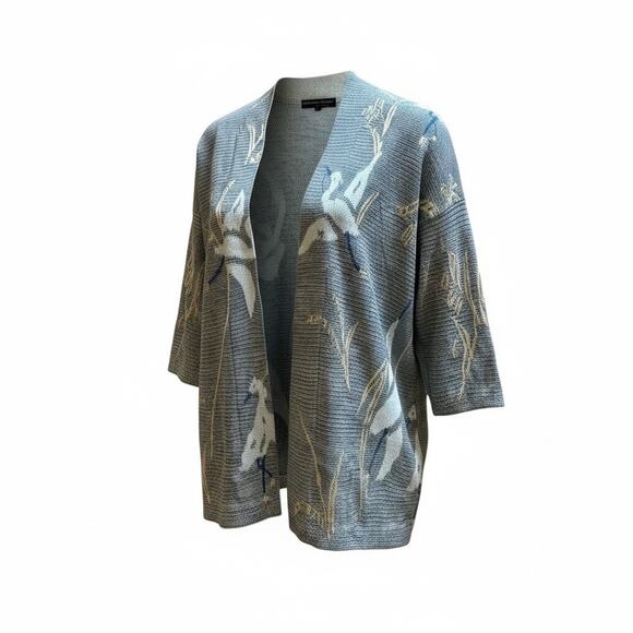 Peruvian Connection Cardigan Sweater Large Gray Snow Crane Pima Cotton Open - Picture 2 of 10